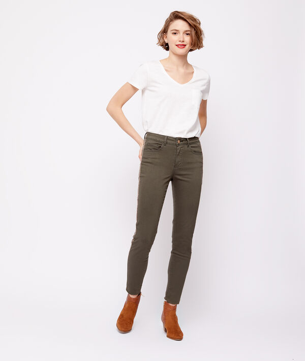 Pantalon skinny à bandes latérales kaki.