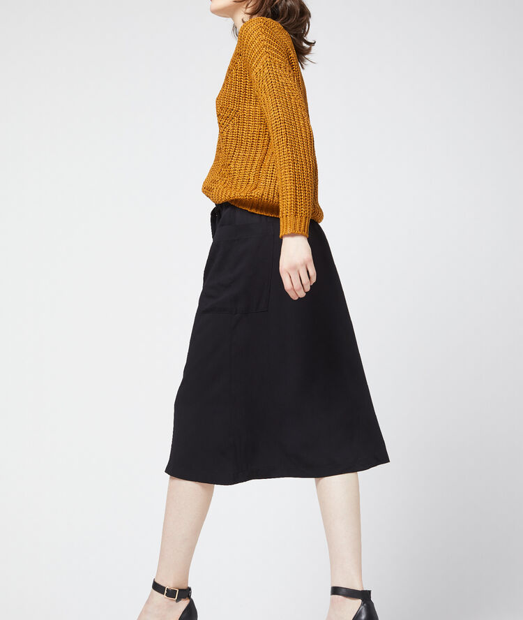 Jupe midi boutonnée noir.