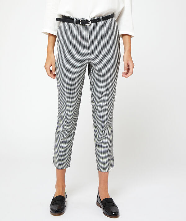 Pantalon ceinturé motifs pied de poule Pantalon ceinturé motifs pied de poule