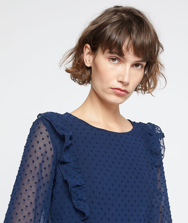 Robe longue en plumetis bleu d'encre.