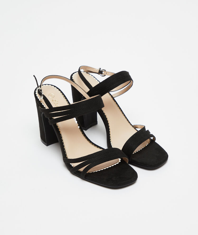 Sandales à talons effet daim noir.