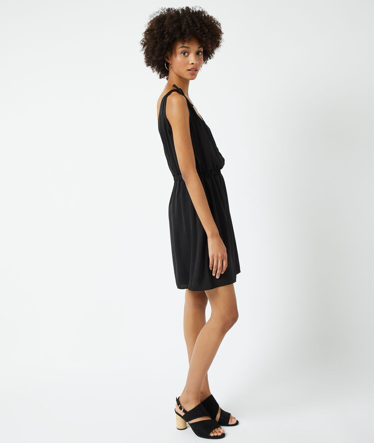 Robe cache-coeur bretelles nouées noir.