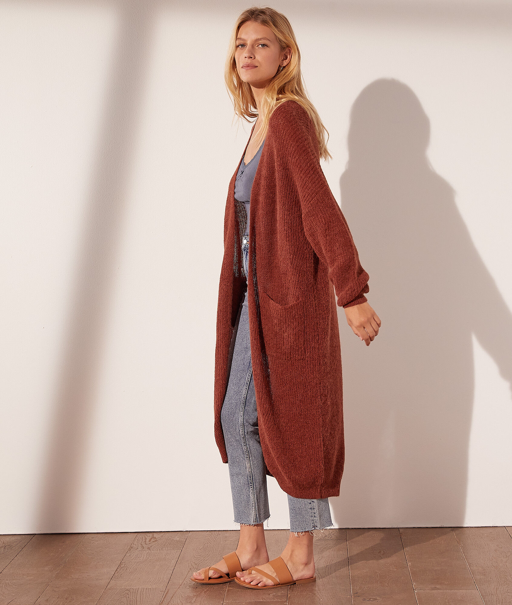 Gilet long en maille - Paulie - S - Marron - Femme - Etam