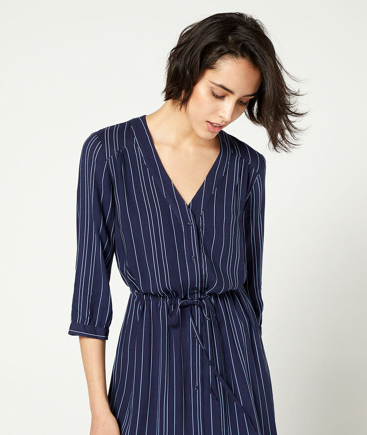 Robe longue à nouer marine.