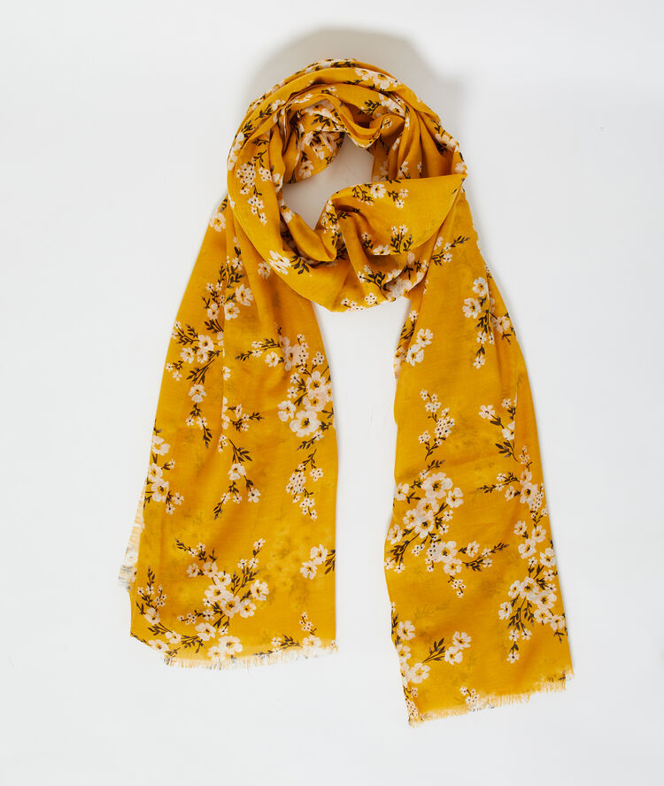 Foulard imprimé fleuri curry.