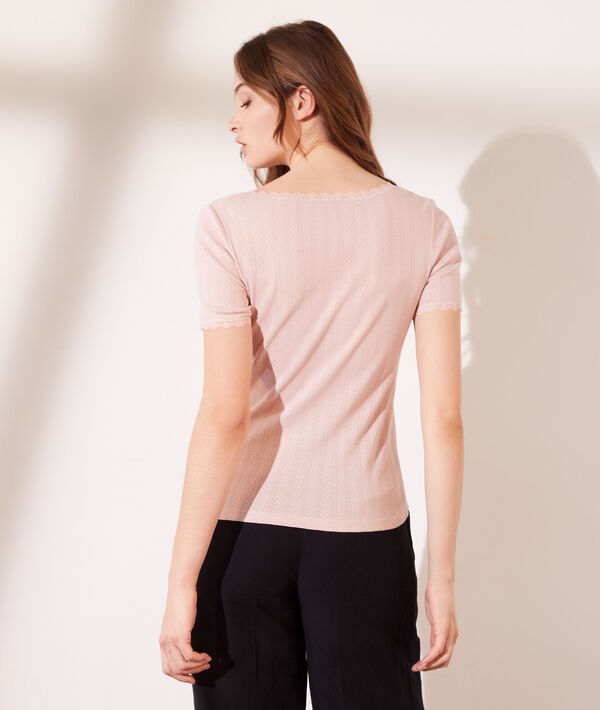 T-shirt pointelle en coton bio détails en dentelle T-shirt pointelle en coton bio détails en dentelle