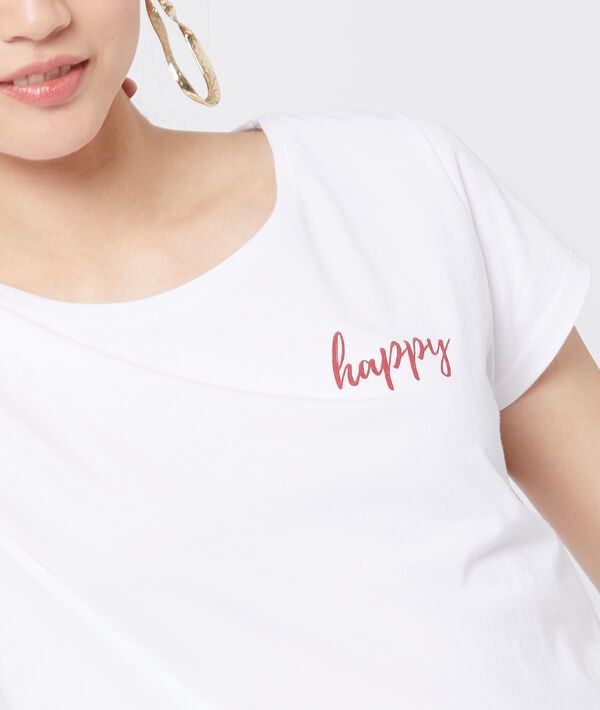 T-shirt en coton "happy" blanc.