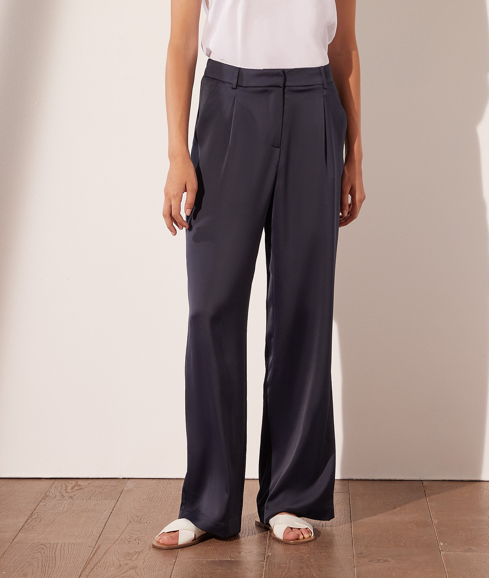Pantalon large satiné - Sandra - 34 - Bleu - Femme - Etam