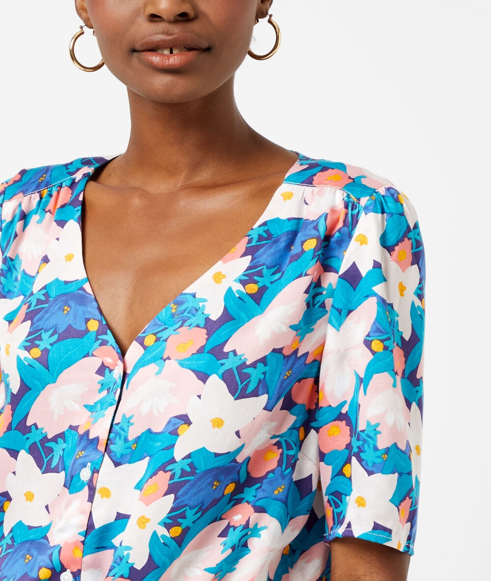 Blouse imprimé fleuri marine.