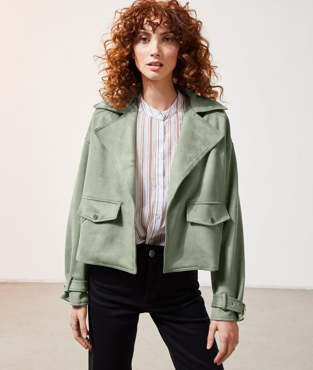 Veste biker effet daim kaki.