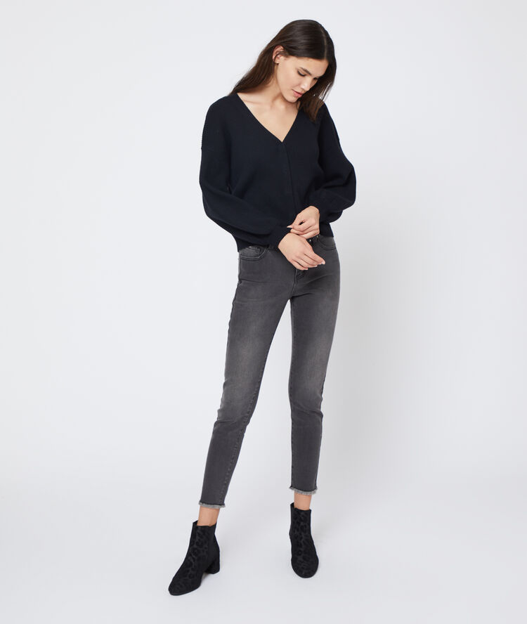 Jean slim taille cloutée anthracite.
