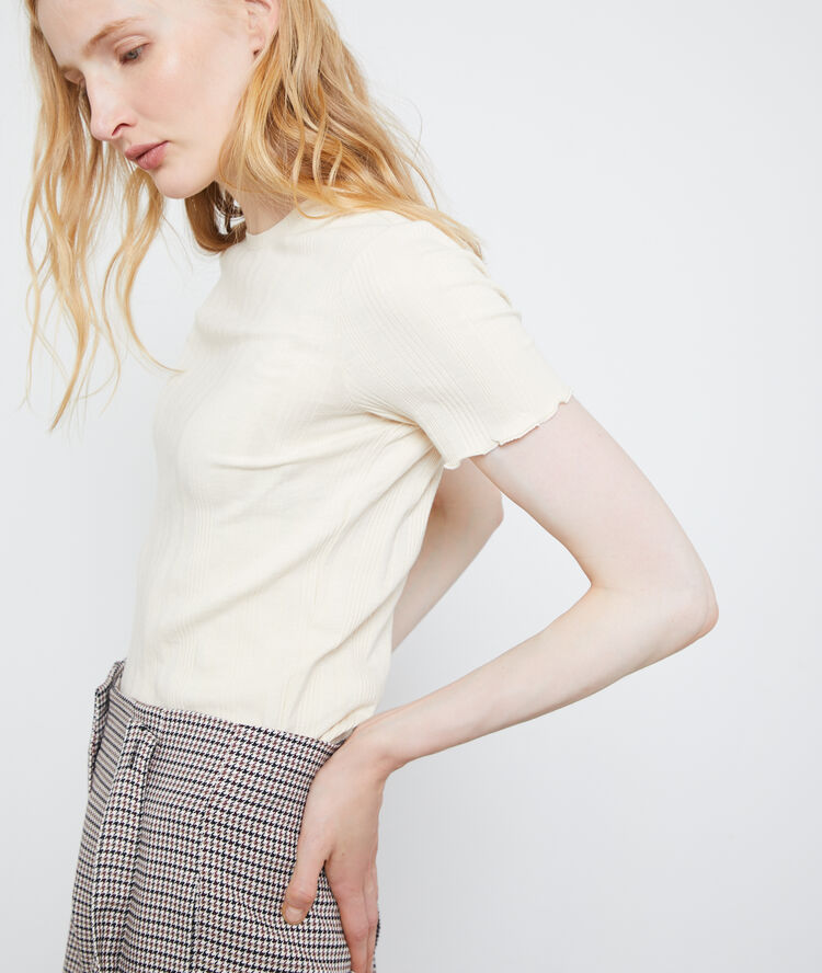 T-shirt côtelé en coton creme.