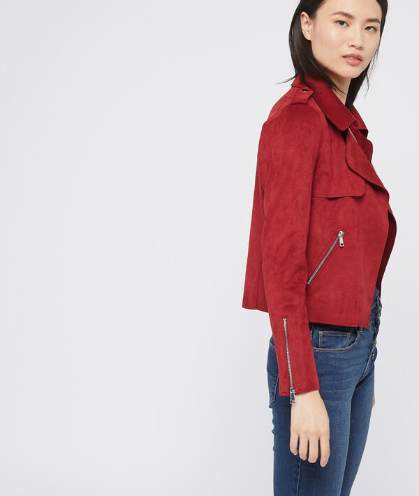 Veste de biker effet daim grenat.