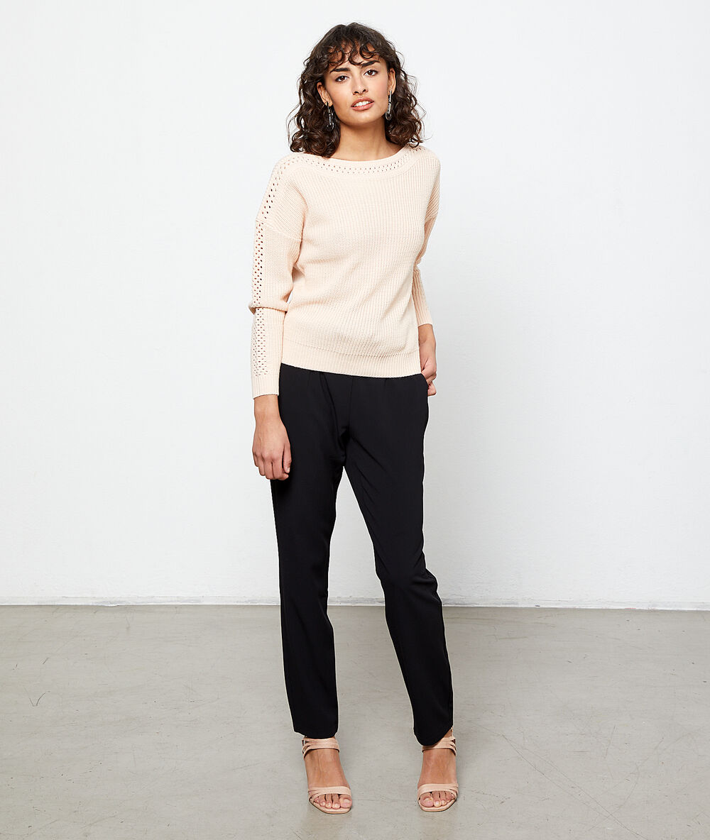 Pull à manches ajourées blush.