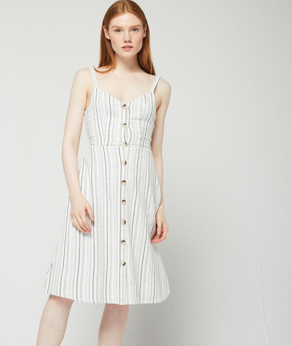 Robe en coton boutonnée nouée au dos ecru.