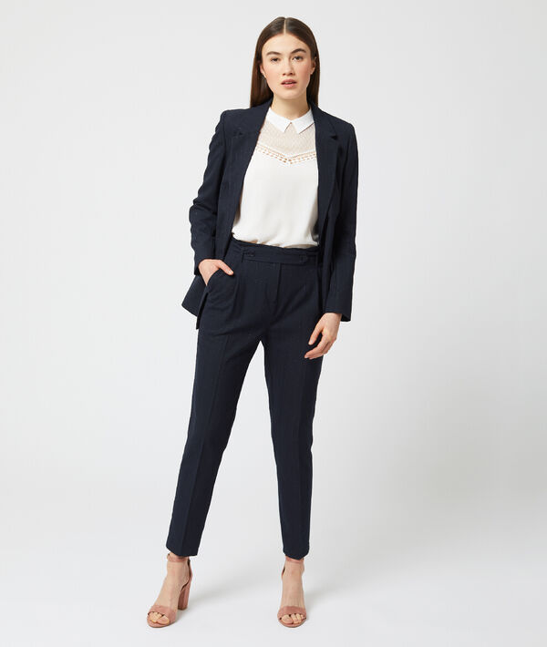 Pantalon cigarette à rayures et fils métallisés Pantalon cigarette à rayures et fils métallisés