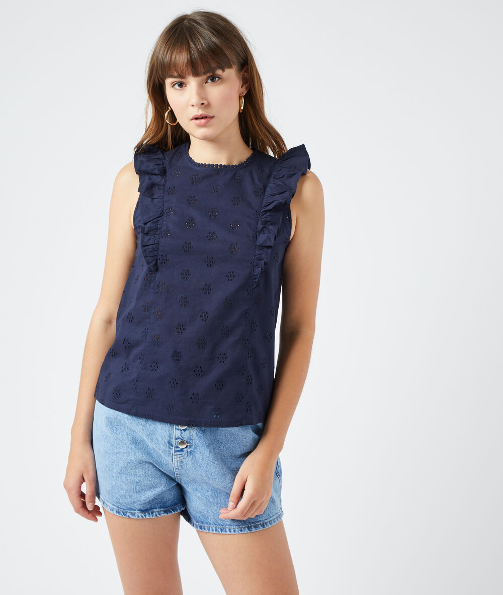 Blouse en guipure marine.