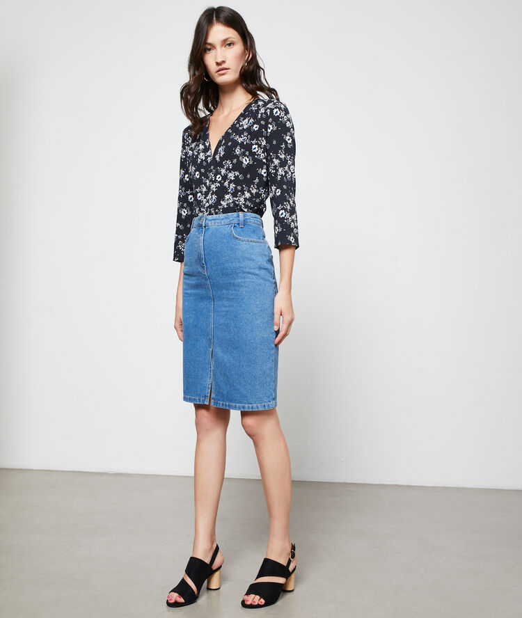 Jupe midi en jean stone.