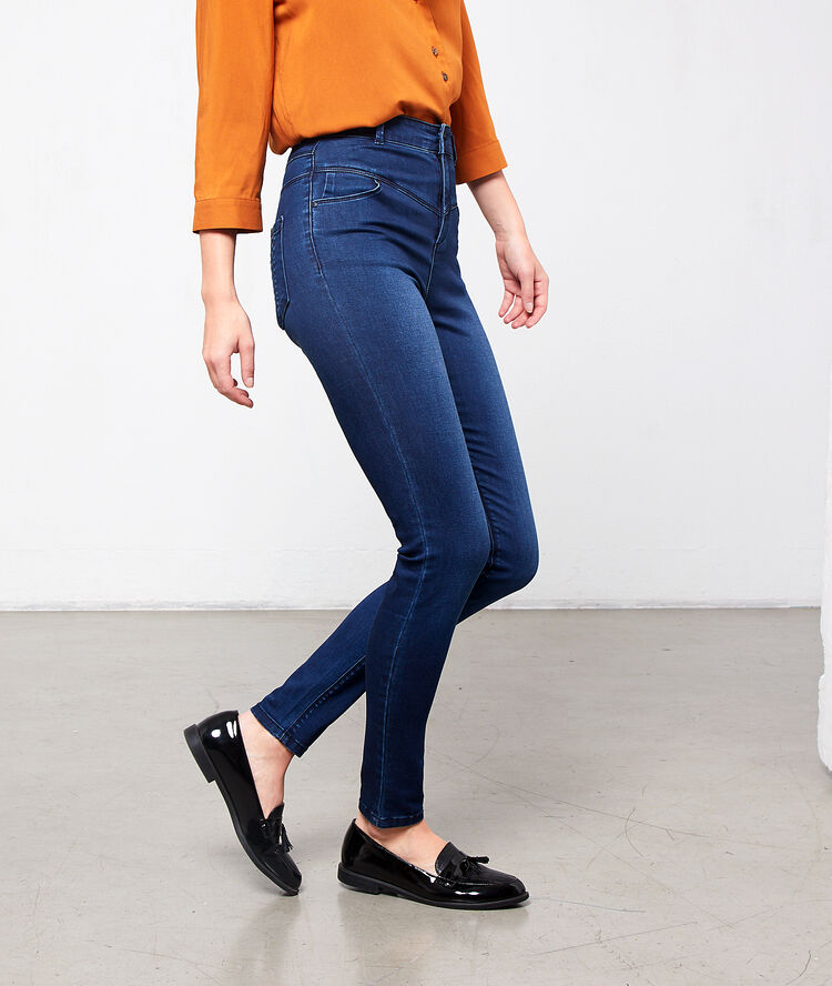 Jean slim taille haute brut.