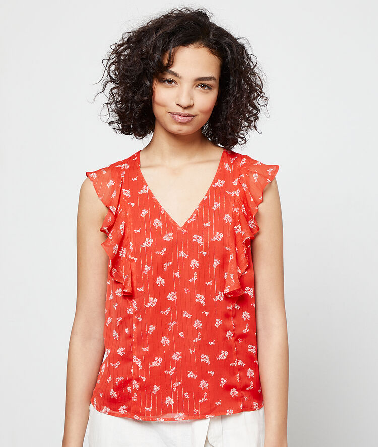 Blouse imprimée à volants geranium.
