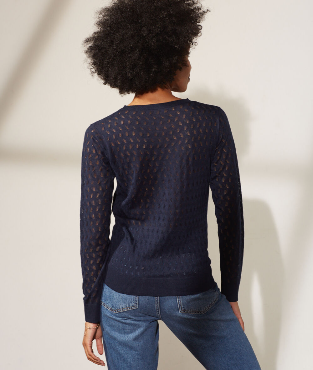 Pull col rond marine.
