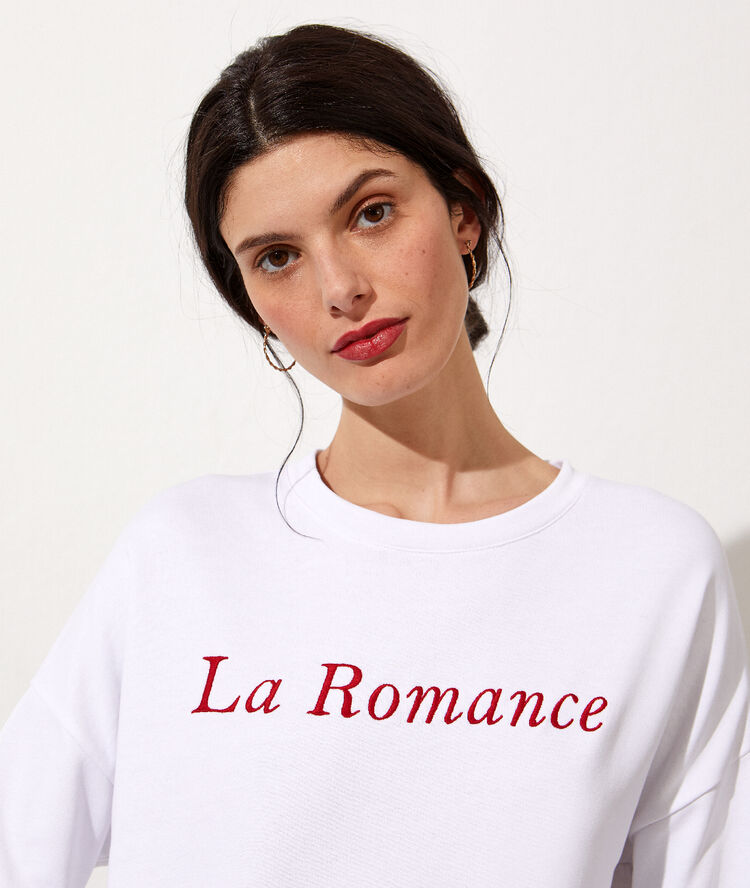 Sweat shirt brodé "la romance" ecru.