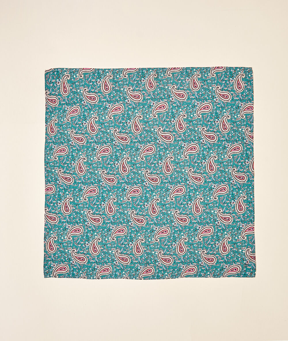 Foulard 44 x 44 cm imprimé cachemire vert sapin.