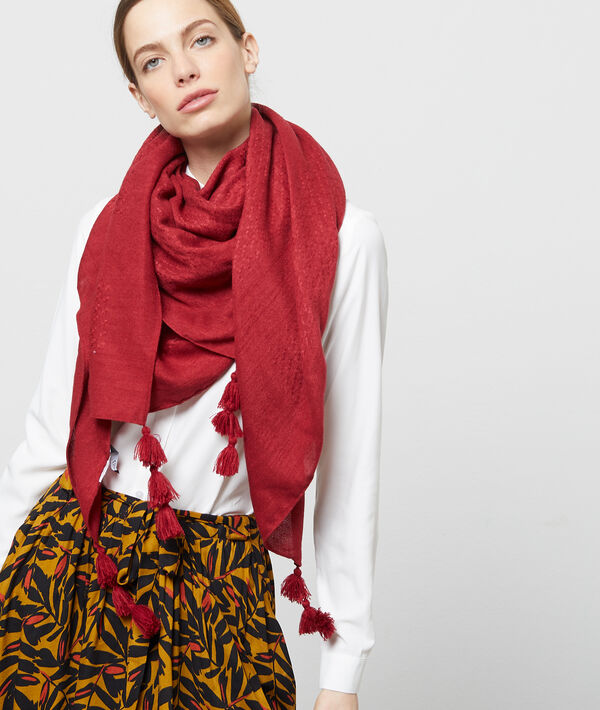 Foulard à pompons - ALBA - TU - Rouge - Femme - Etam