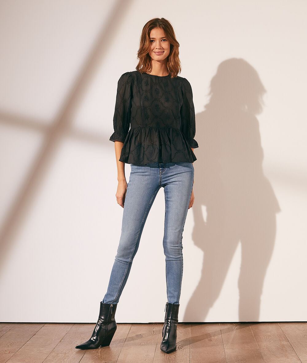 Blouse avec broderie anglaise noir.