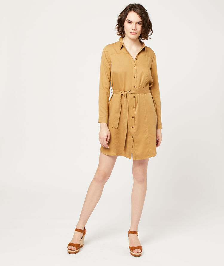 Robe chemise à nouer camel fonce.