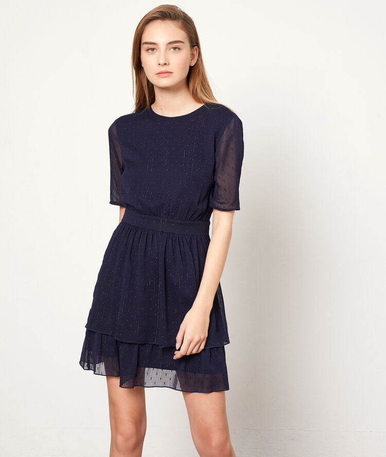 Robe doublée en plumetis marine.
