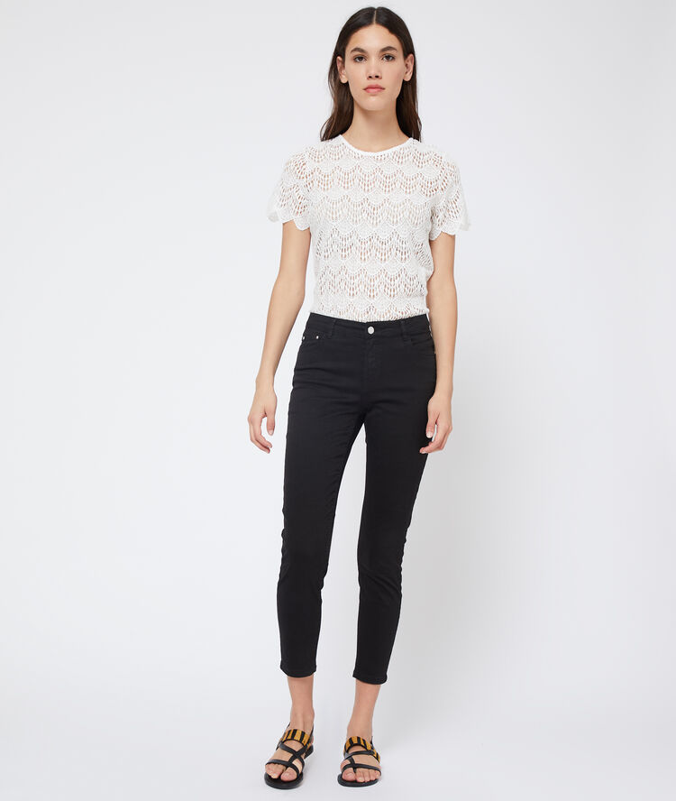 Pantalon slim court en coton noir.