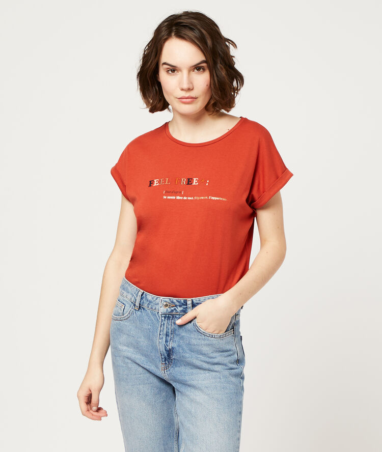 T-shirt "feel free" brique.