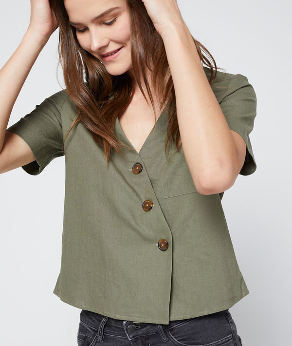 Blouse courte boutonnage asymétrique Blouse courte boutonnage asymétrique