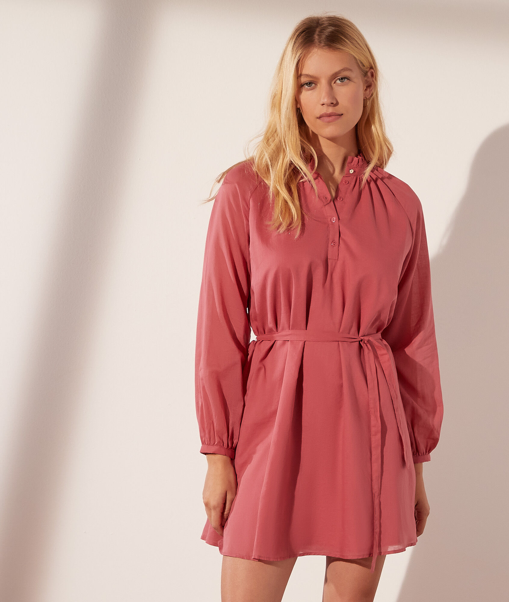 Robe courte avec ceinture en coton - Nehala - S - Rose - Femme - Etam