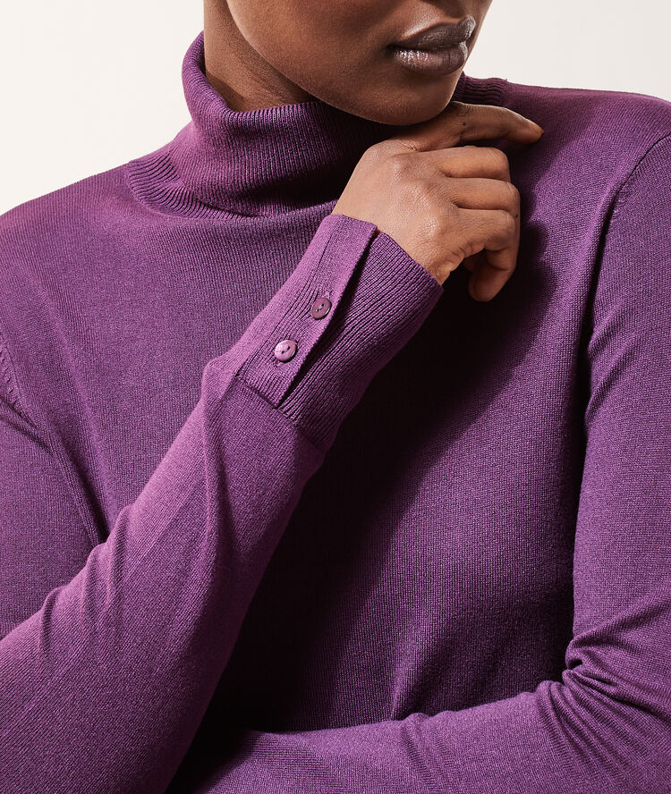 Pull fin col roulé prune.