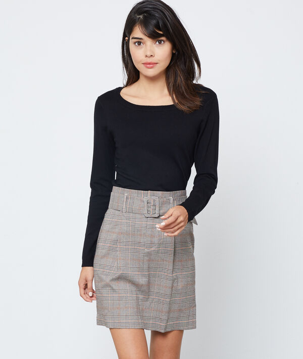 Pull col rond en maille fine noir.