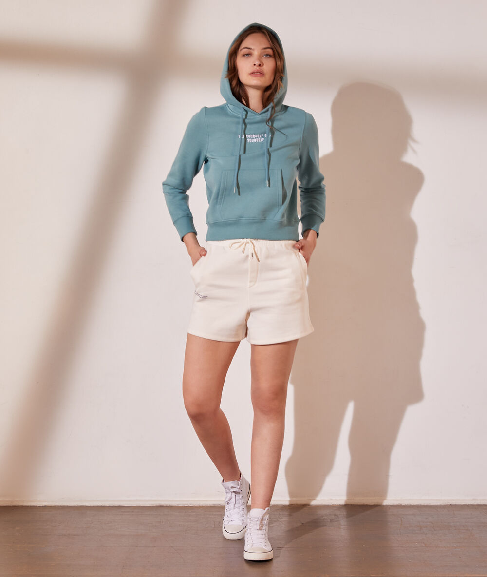 Sweat à capuche "let yourself" celadon.