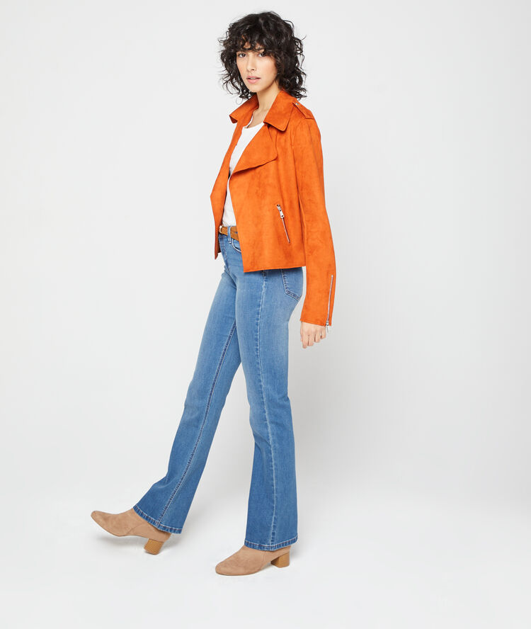 Veste de biker effet daim tangerine.