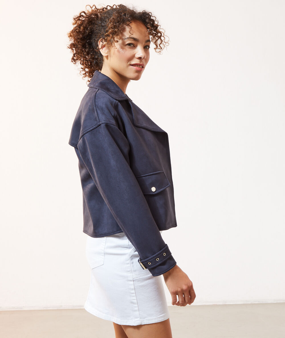 Veste de biker effet daim marine.