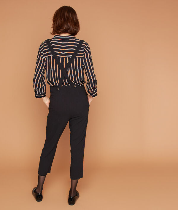 Pantalon carotte à bretelles noir.