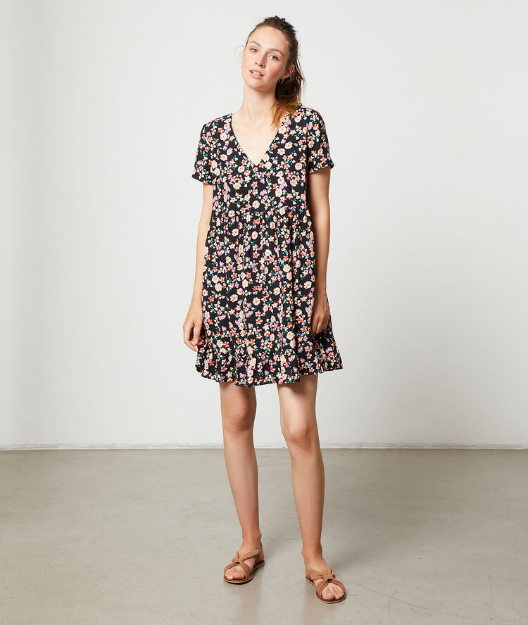 Robe fluide imprimé fleuri noir.
