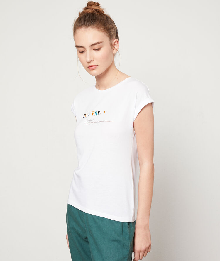 T-shirt brodé "feel free" blanc.