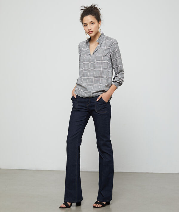 Blouse à carreaux à manches resserrées noir.