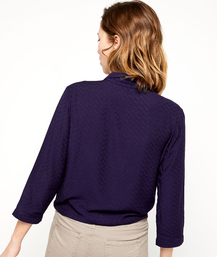 Chemisier noué à motifs jacquard marine.
