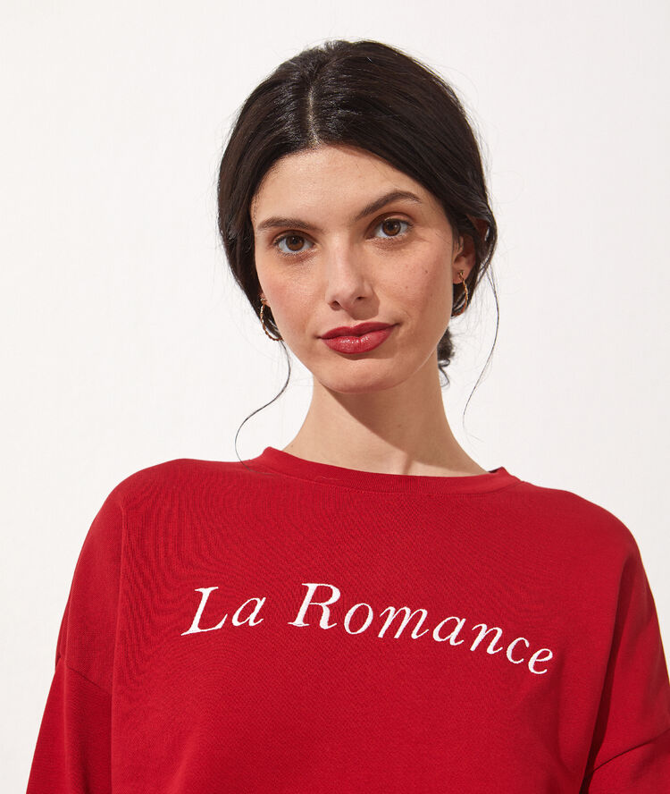 Sweat shirt brodé "la romance" carmin.