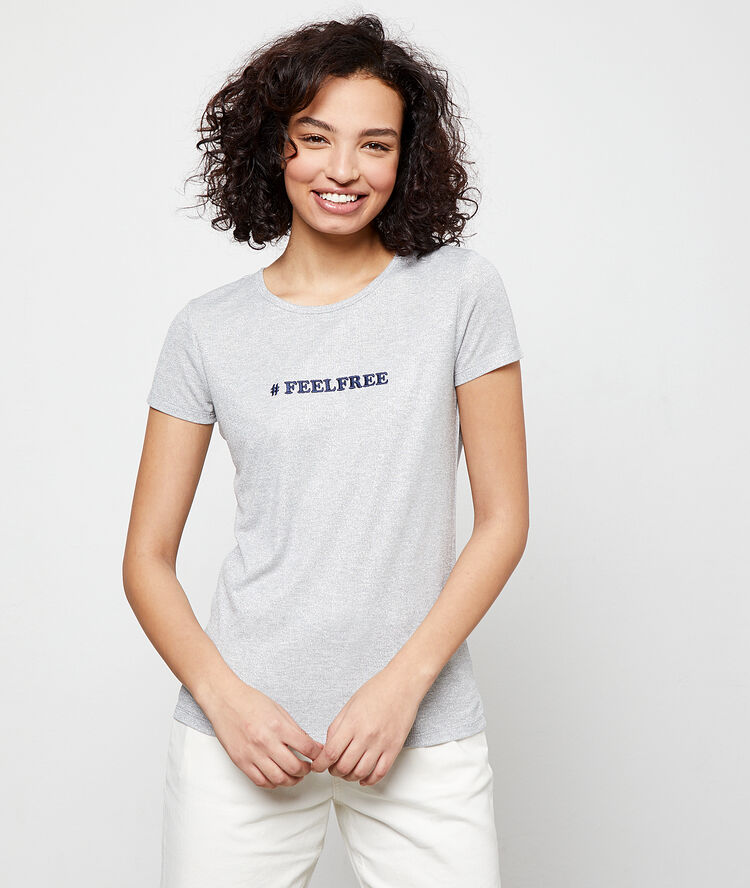 T-shirt métallisé "feel free" argent.
