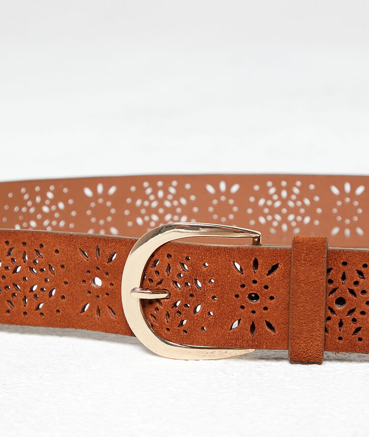 Ceinture perforée en croûte de cuir terre.