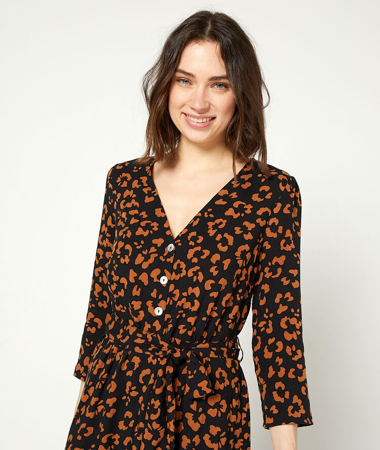 Robe imprimé fleuri à nouer noir.