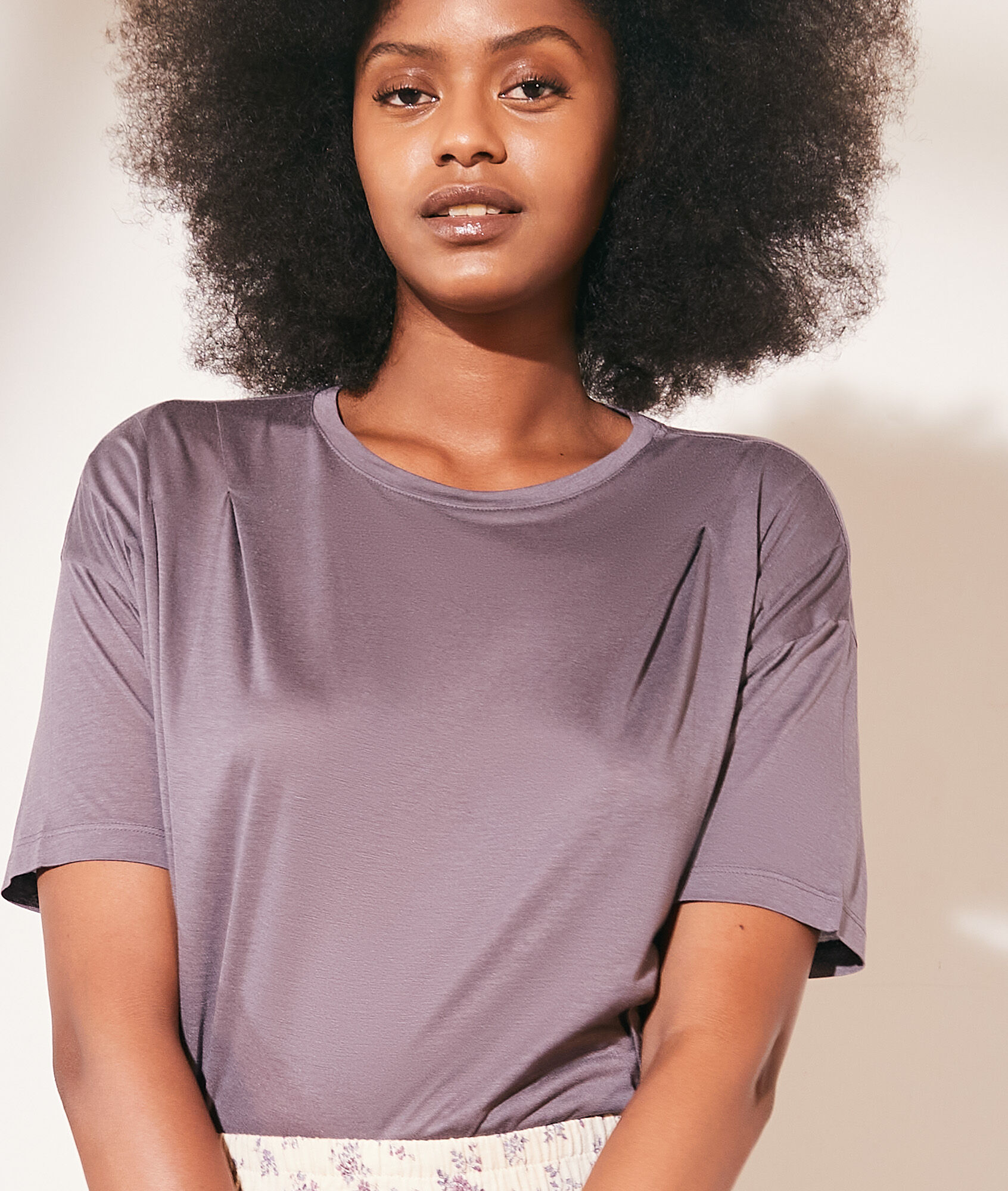 T-shirt col rond - Louna - XS - Violet - Femme - Etam